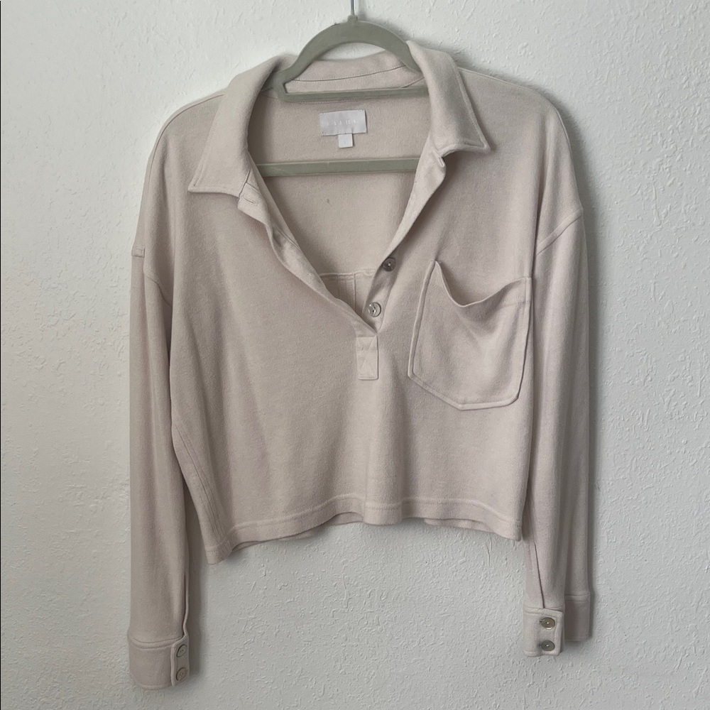 Women's Cream Long Sleeve Crop Top
